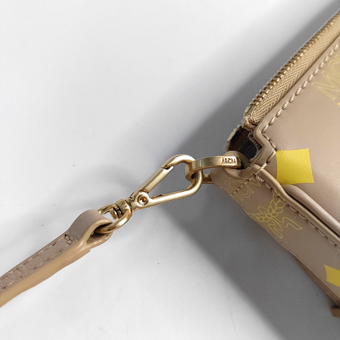 MCM DELMY mini Khaki Coated Canvas Monogram Single Shoulder Bag Handbag Crossbody Golden hardware shoulder straps-(SKU)-944497283