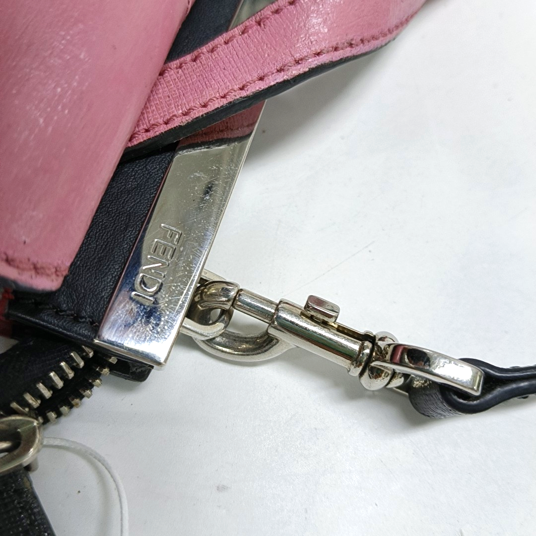 FENDI Demi Jour Pink Leather Stud Shoulder Bag Crossbody Bag Tote Bag Silver Hardware Removable shoulder strap-(SKU)-947934206