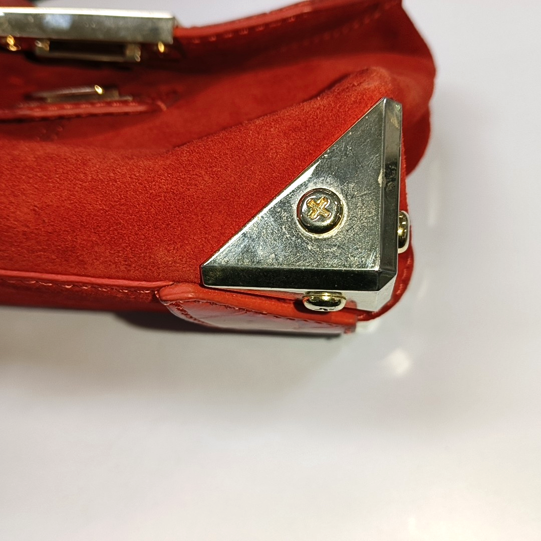 Alexander Wang Marion Orange-red suede rivet crocodile-pattern shoulder bag/crossbody bag Golden hardware Removable shoulder strap-(SKU)-928445182