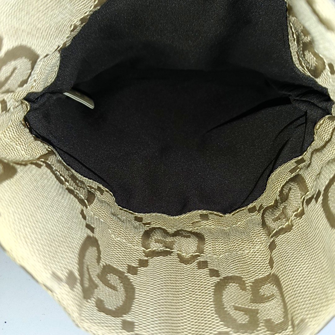 GUCCI Bucket bag Beige Canvas Monogrammed Handbag Golden Silver Hardware-(SKU)-955357697