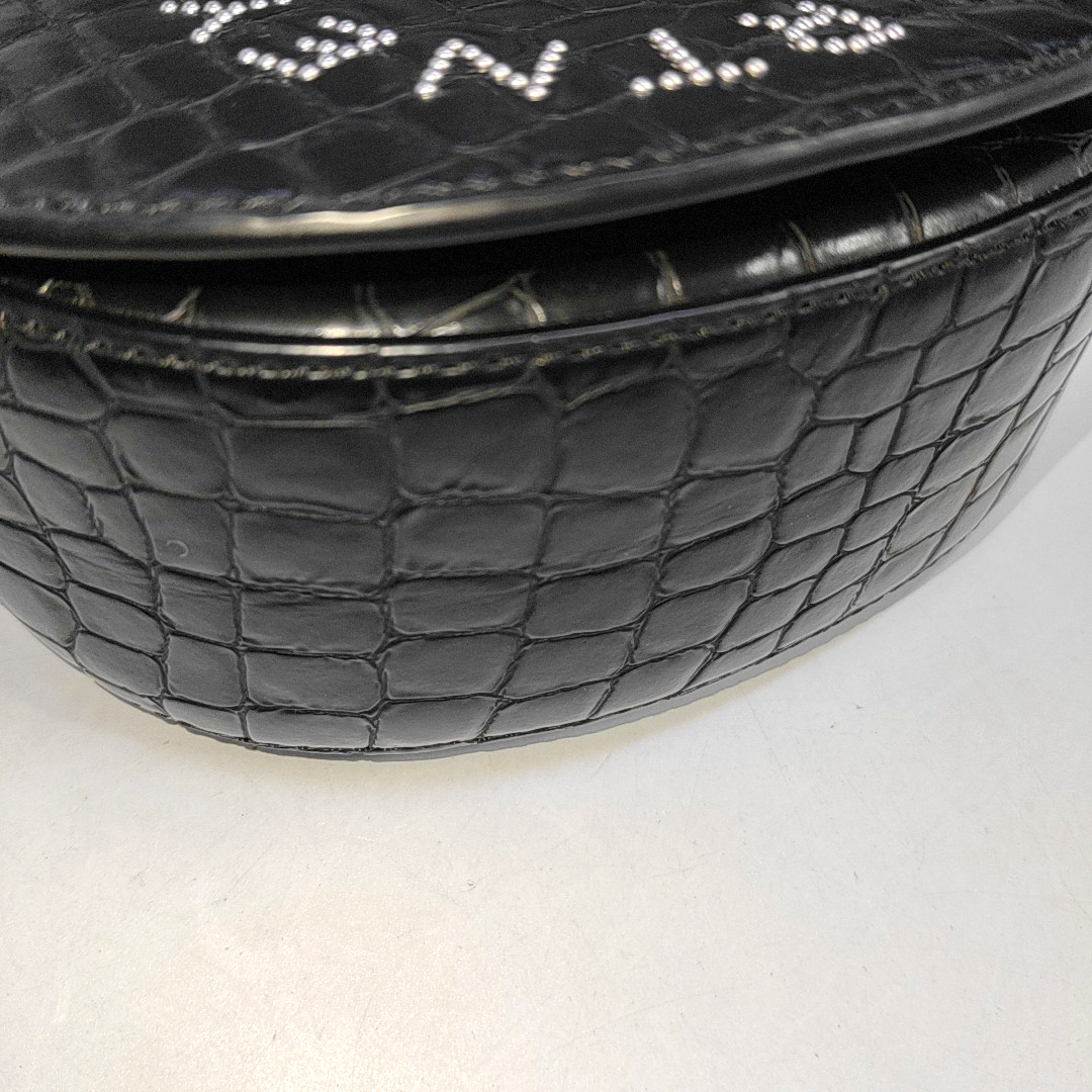 STELLA McCARTNEY Black Leather Texture Inlaid Single Shoulder Bag Silver Hardware Removable shoulder strap-(SKU)-940252437
