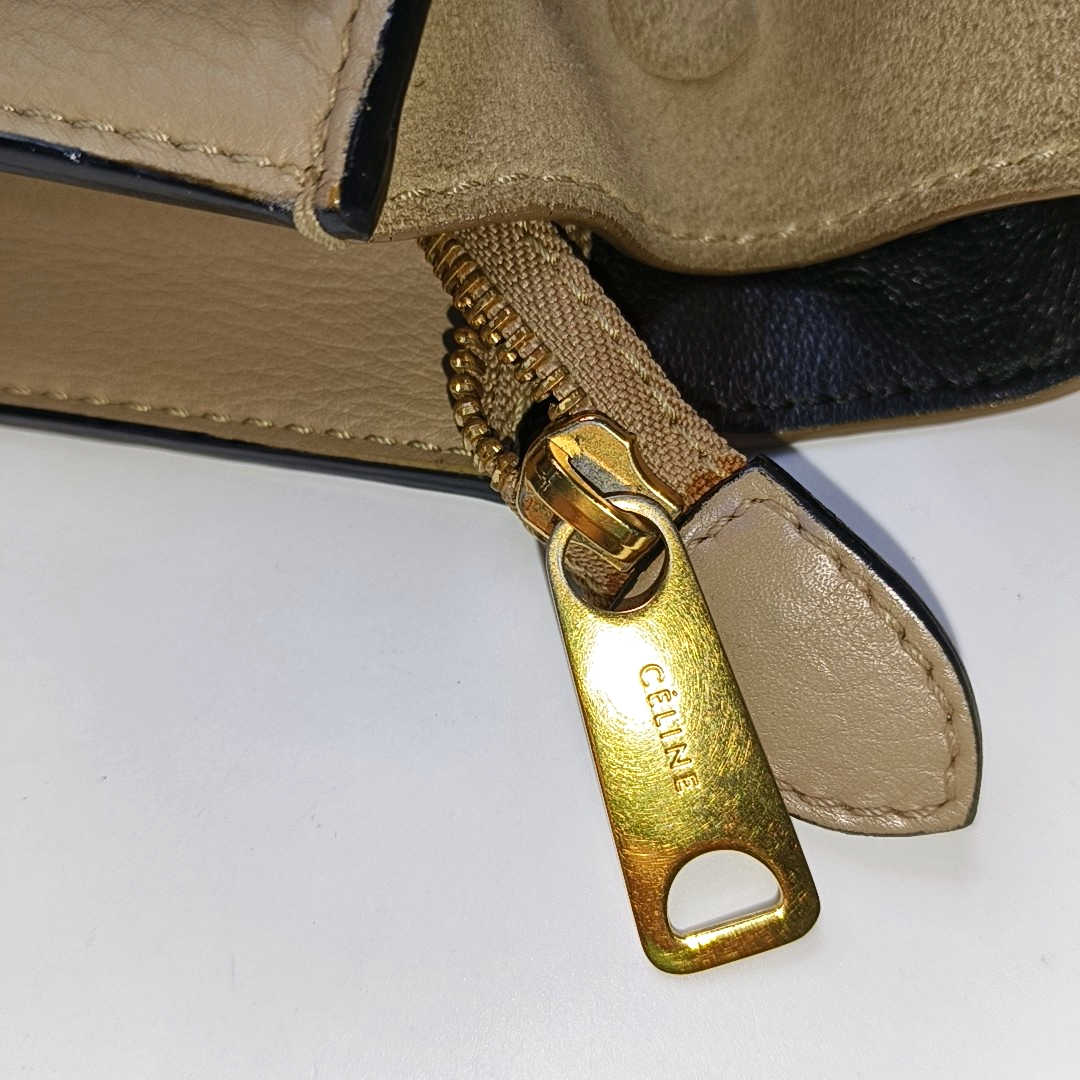 CELINE TRAPEZE Medium size Khaki Cowhide Hammock Bag, Shoulder Bag, Handbag Golden hardware Removable shoulder strap-(SKU)-952129891