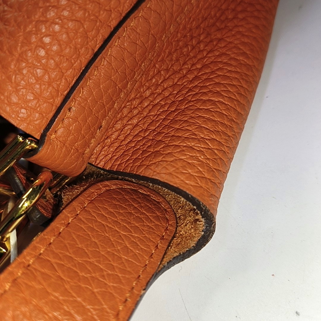 HERMÈS Picotin Lock 18 Hermes Orange Clemence Leather Tote Handbag with Silver Hardware-(SKU)-962333436