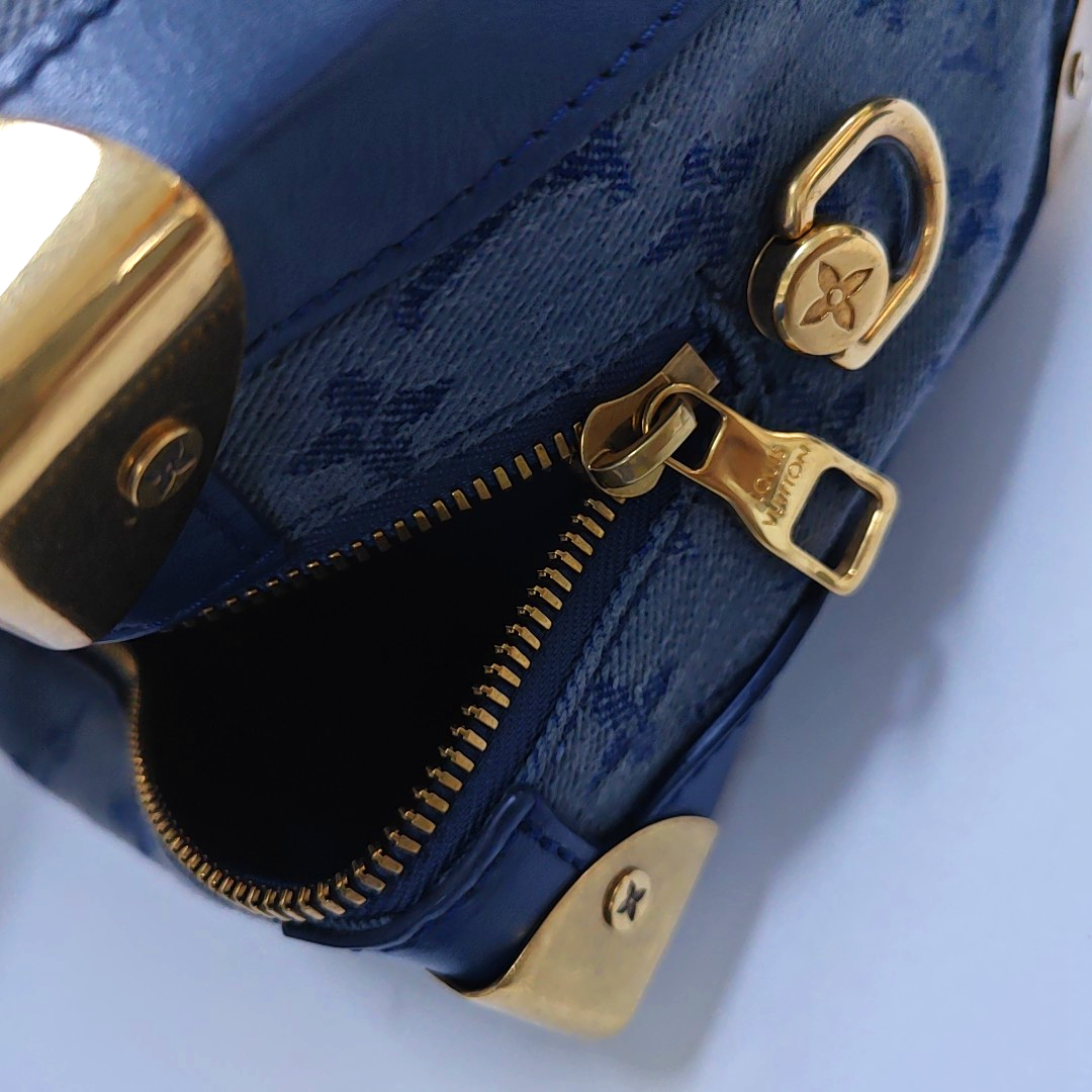 LOUIS VUITTON SOFT TRUNK Blue Denim Monogram Quilted Shoulder Bag, Handbag with Detachable Strap-(SKU)-954467210