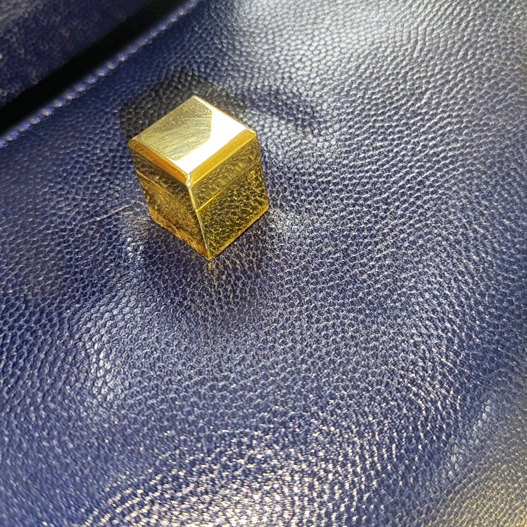 GIVENCHY Box Bag Dark Blue Leather Handbag Golden hardware-(SKU)-12936478