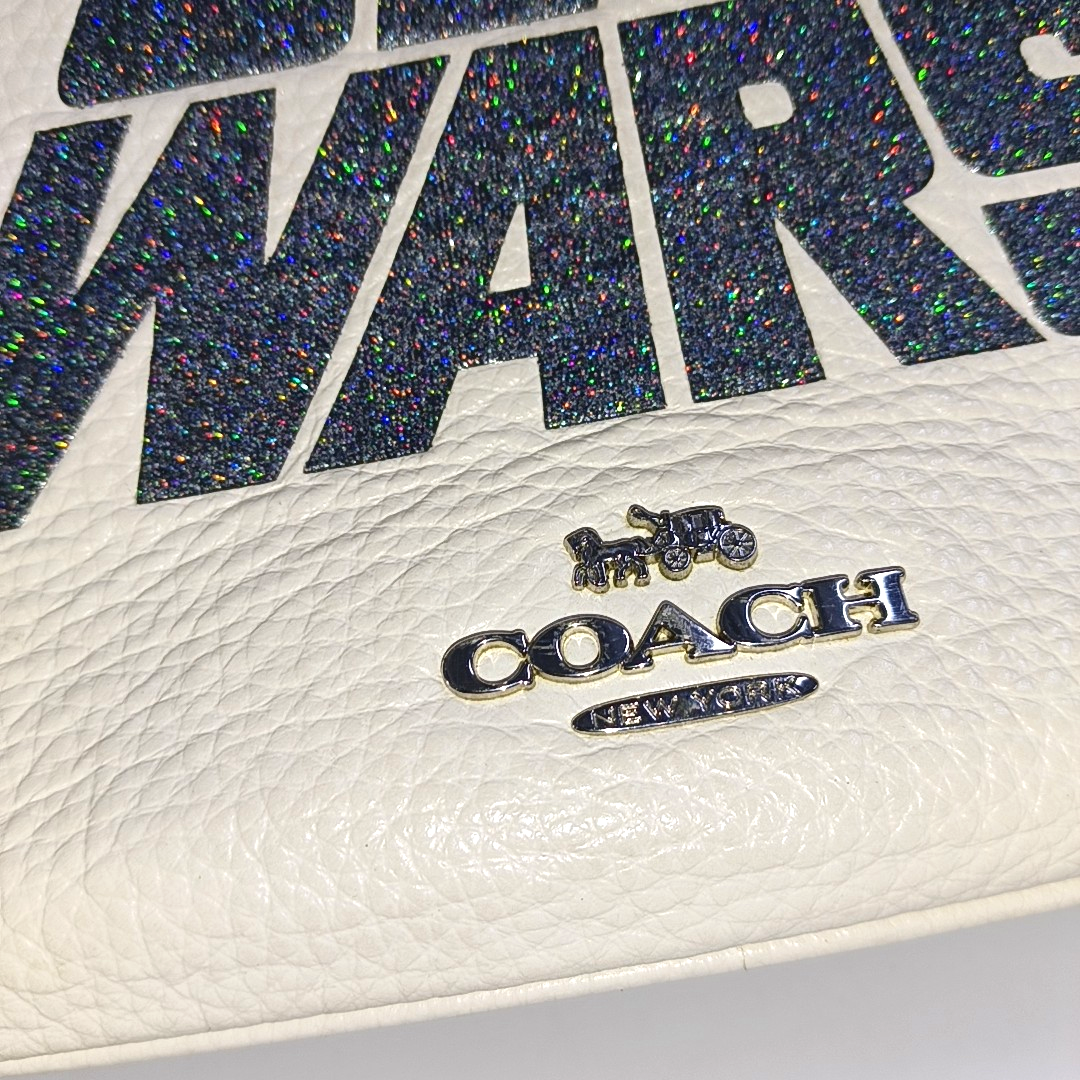 COACH Camera Bag White Leather Print Crossbody Single Shoulder Bag Silver Hardware Removable shoulder strap-(SKU)-941273974