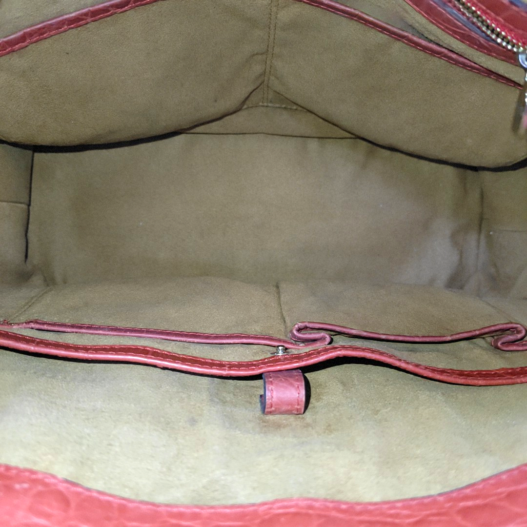MCM Red Leather Textured Tote Bag Silver Hardware-(SKU)-933876328