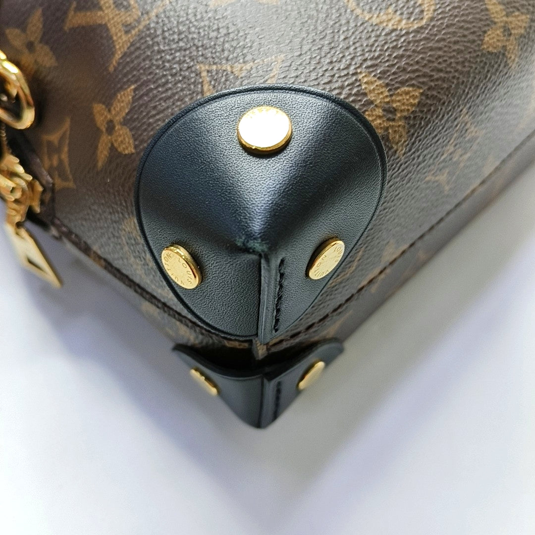LOUIS VUITTON PETITE MALLE Brown Coated Canvas Monogram Crossbody Shoulder Bag Tote Bag Single Shoulder Bag Golden Hardware 2 Removable Shoulder Straps-(SKU)-949596506
