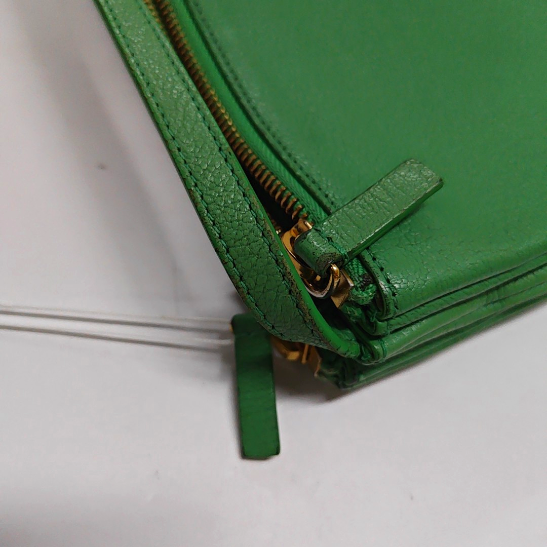 CELINE TRIO Small size Green Sheepskin Shoulder Bag Golden hardware-(SKU)-947272466