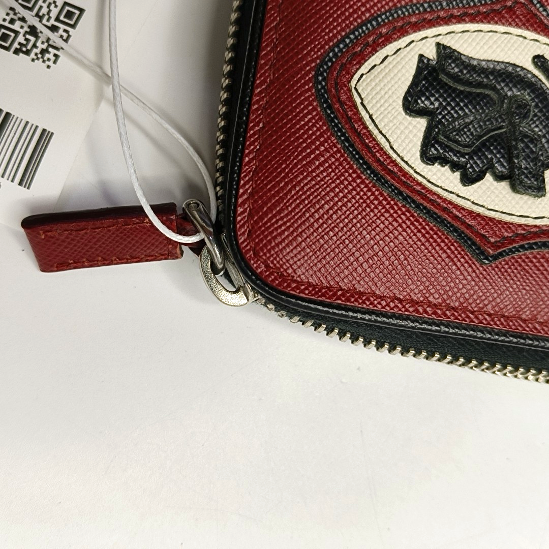 PRADA Red Leather Embossed Wallet Silver Hardware-(SKU)-942851386