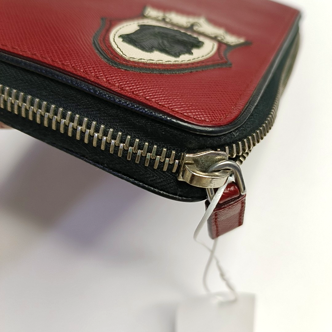 PRADA Red Leather Embossed Wallet Silver Hardware-(SKU)-942851386