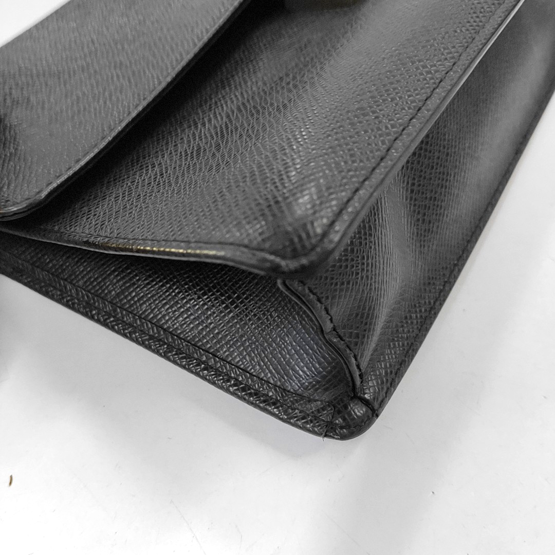 LOUIS VUITTON SELENGA Black Leather Clutch Handbag Silver Hardware-(SKU)-960473298