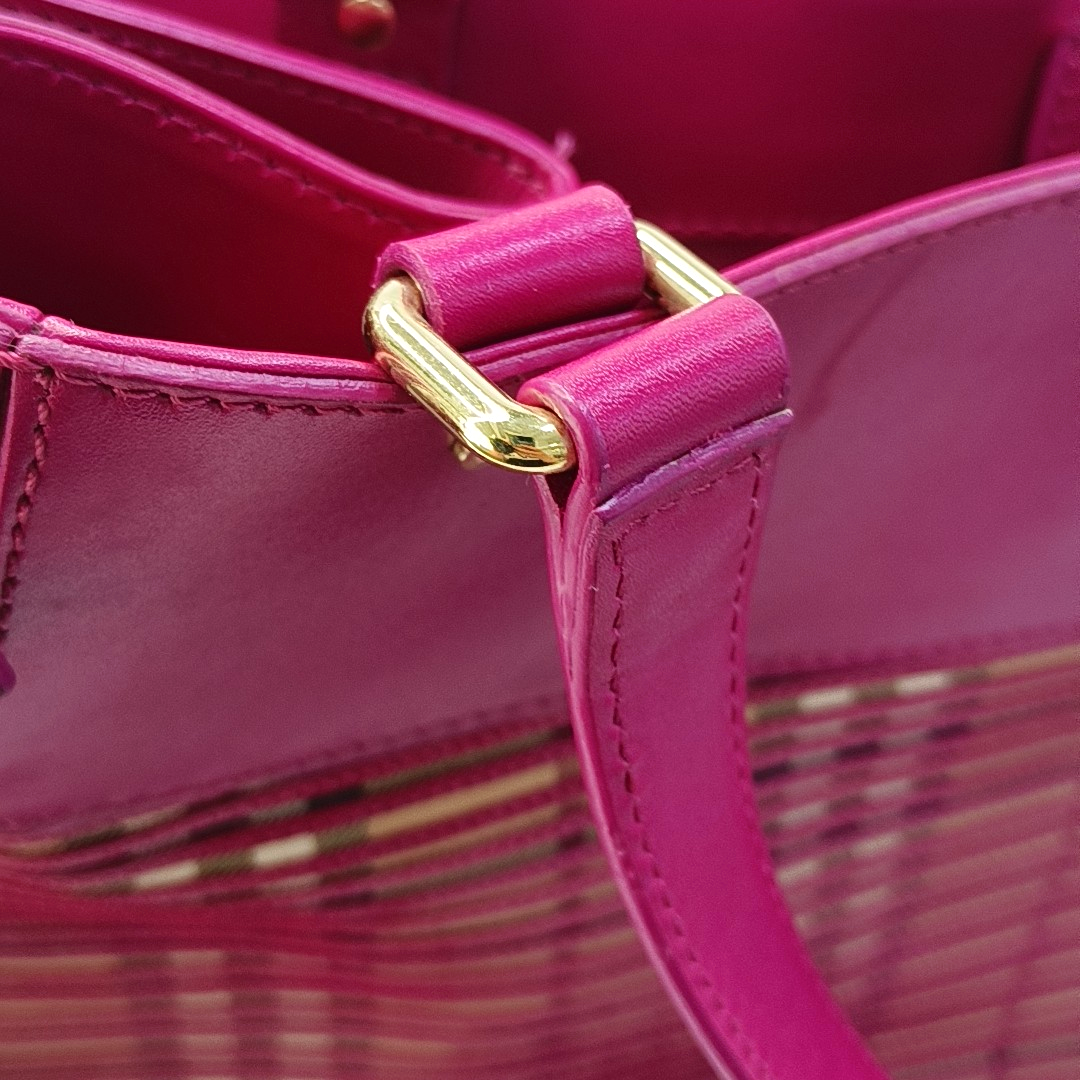 BURBERRY Tote bag Fuchsia Cowhide Warhorse Checkered Quilted Handbag Golden hardware-(SKU)-959437987