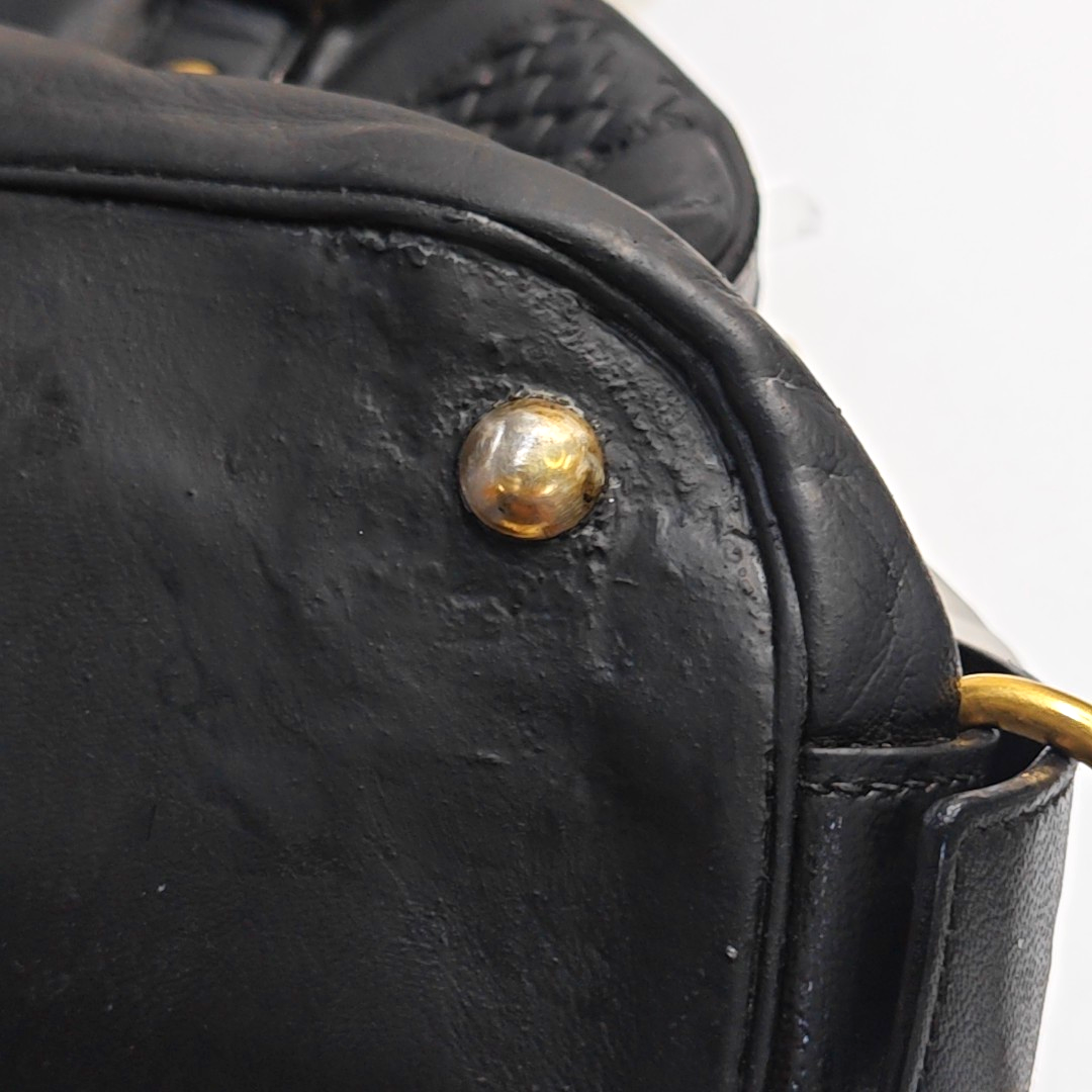 YSL MUSE Black Leather Studs Braided Handbag Shoulder Bag Golden hardware Removable shoulder strap-(SKU)-947588322