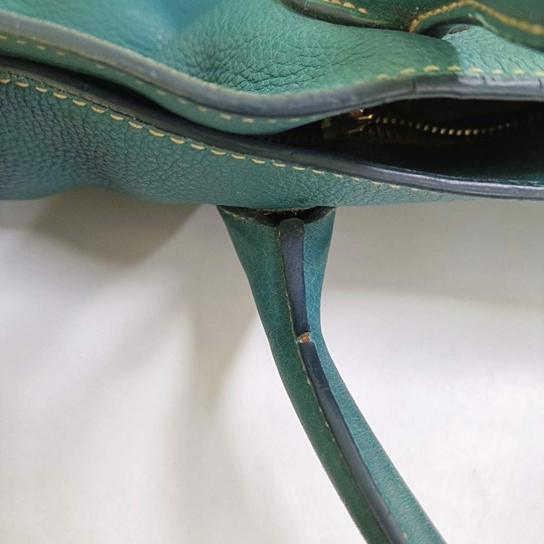PRADA Bauletto Saffiano Teal Green Leather Handbag Golden hardware-(SKU)-947004681