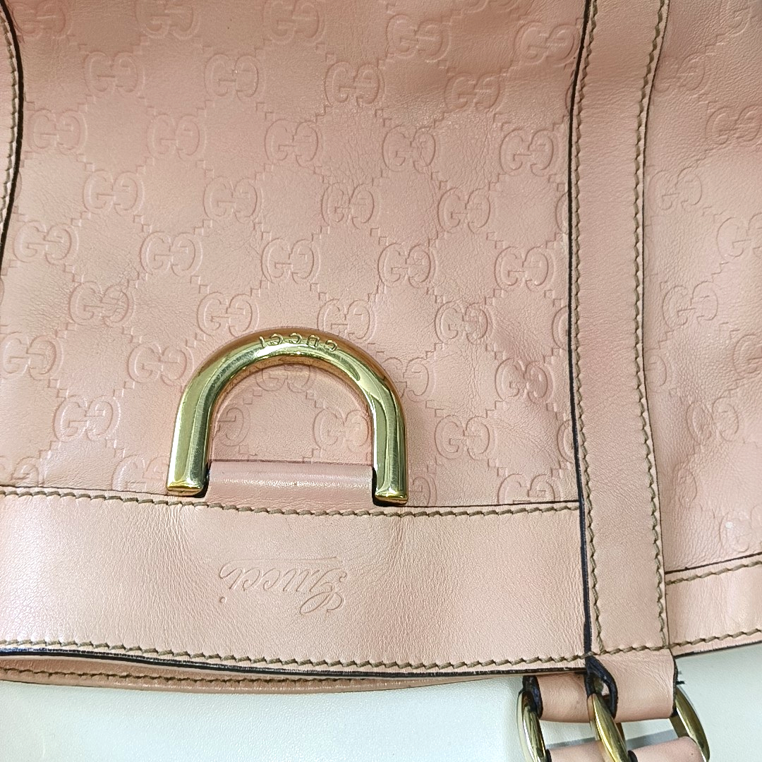 GUCCI D Gold Nude Pink Calfskin Monogrammed Tote Bag Single Shoulder Bag Golden hardware-(SKU)-13640994