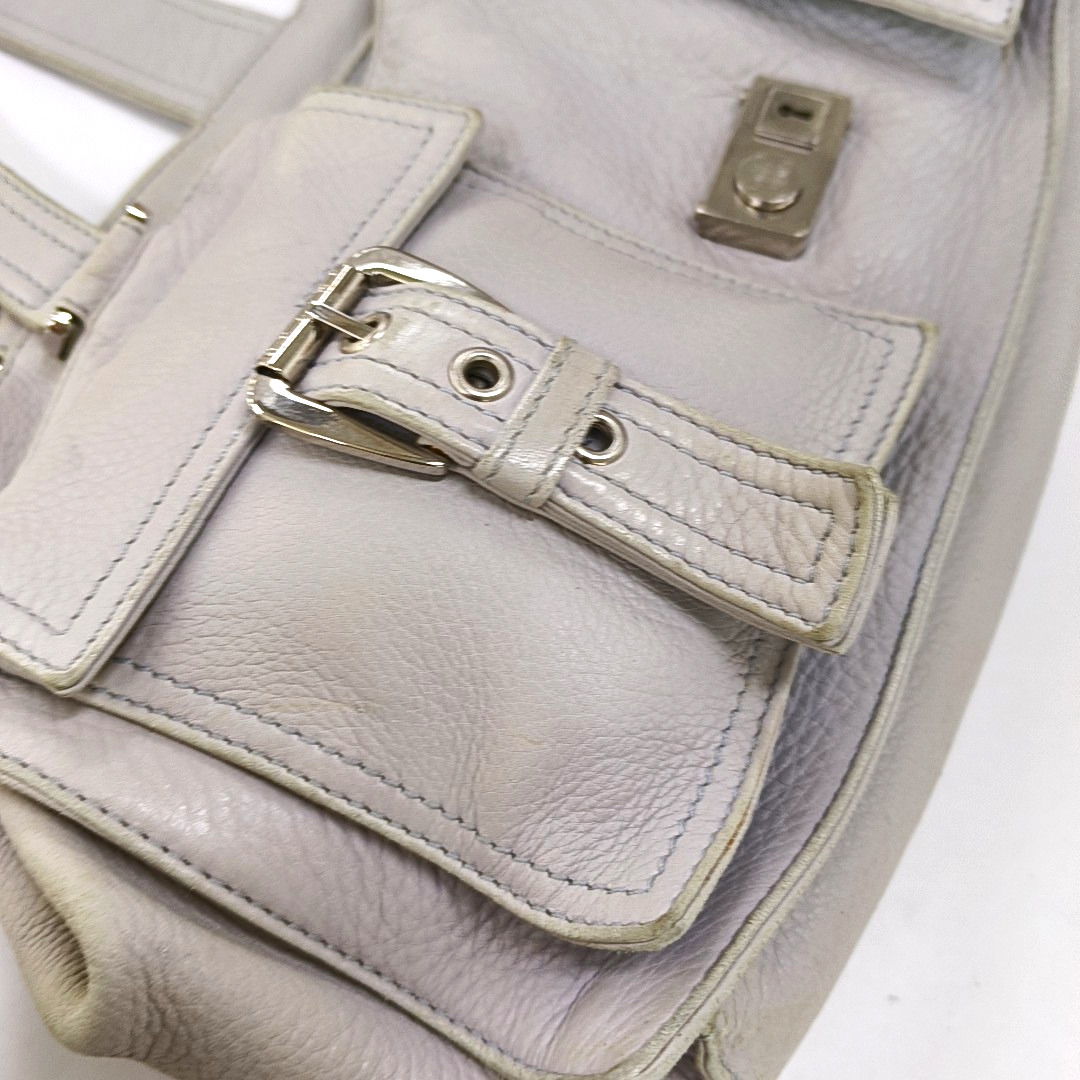 CELINE White Leather Tote Bag Single Shoulder Bag Silver Hardware-(SKU)-947607989