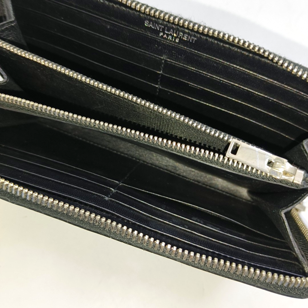 YSL KATE Black cowhide crocodile leather wallet Silver Hardware-(SKU)-958931869