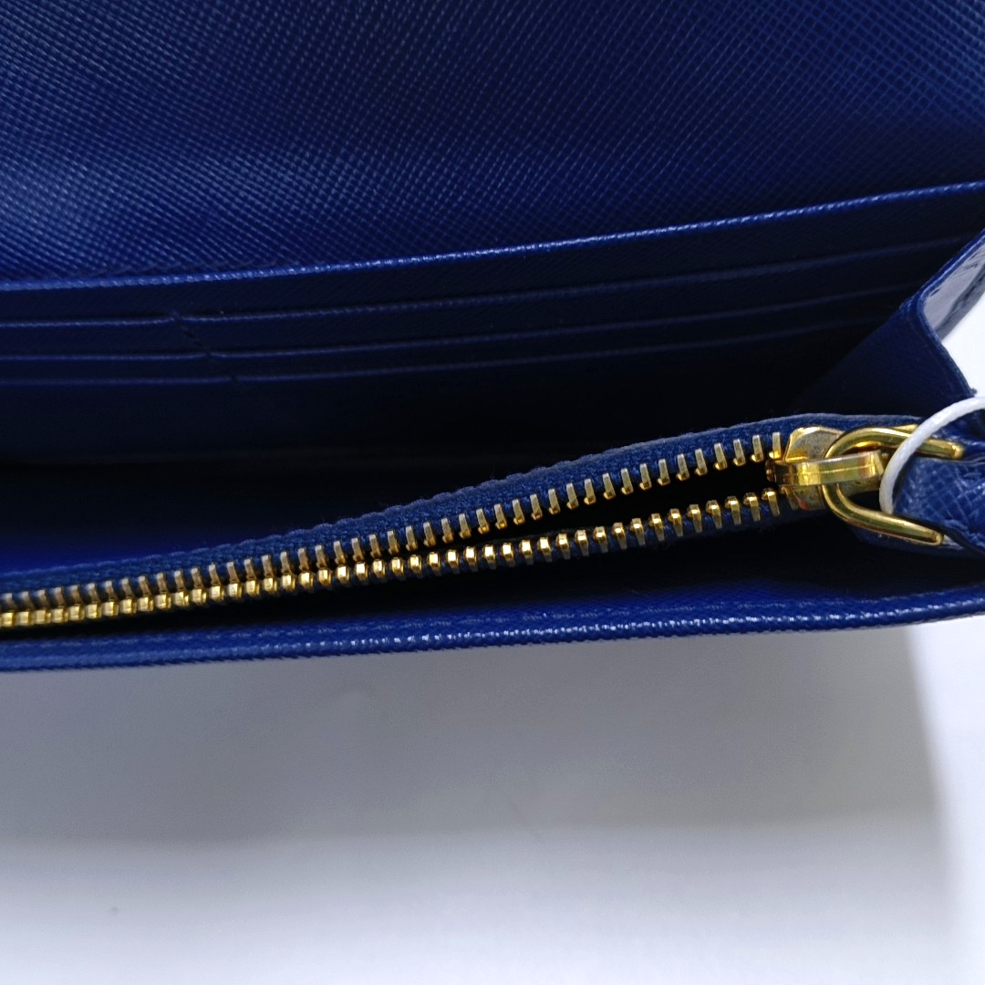 PRADA Blue Calfskin Logo Wallet Golden hardware-(SKU)-956067557