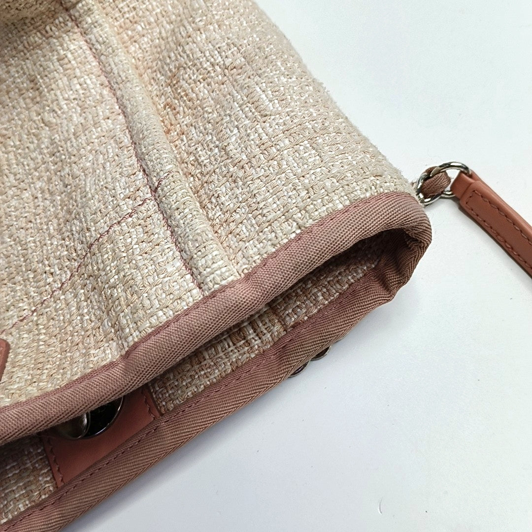 CHANEL DEAUVILLE Small Pink Canvas Shoulder Bag with Silver Hardware, 25 Clasps-(SKU)-969333382