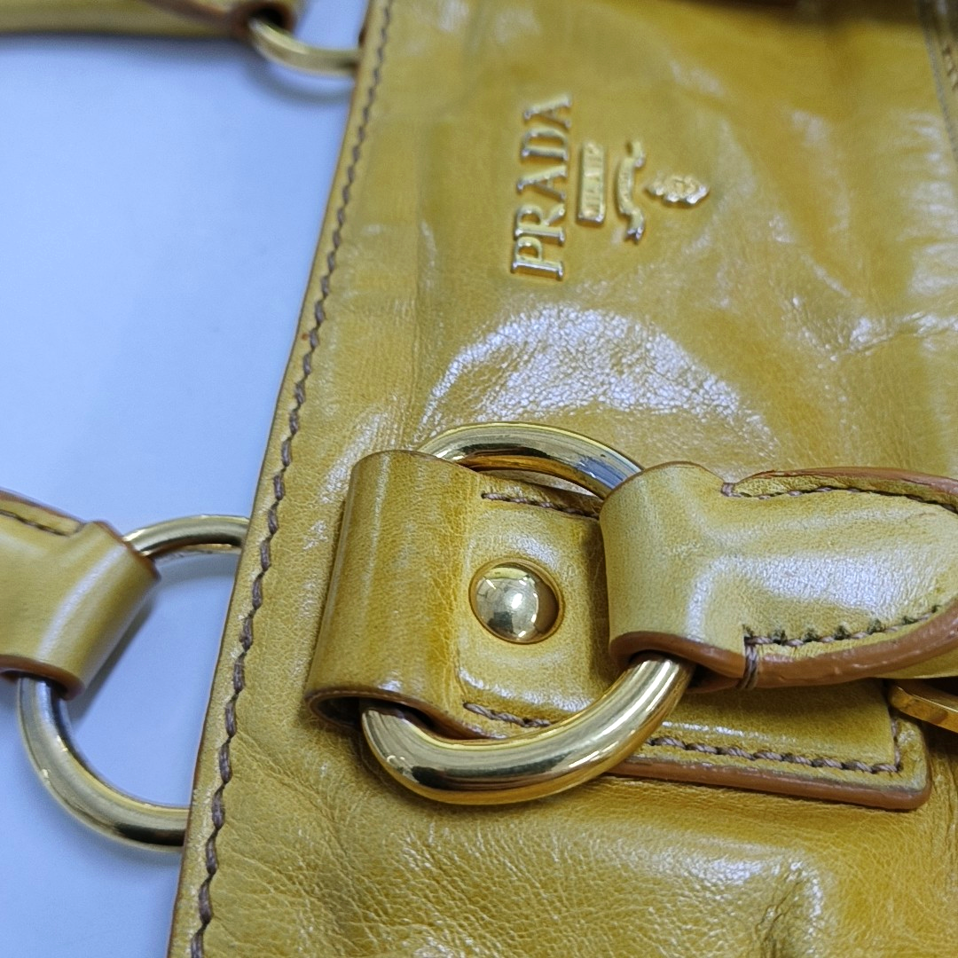 PRADA Tote bag Yellow Leather Crossbody Bag Golden hardware Removable shoulder strap-(SKU)-959736283