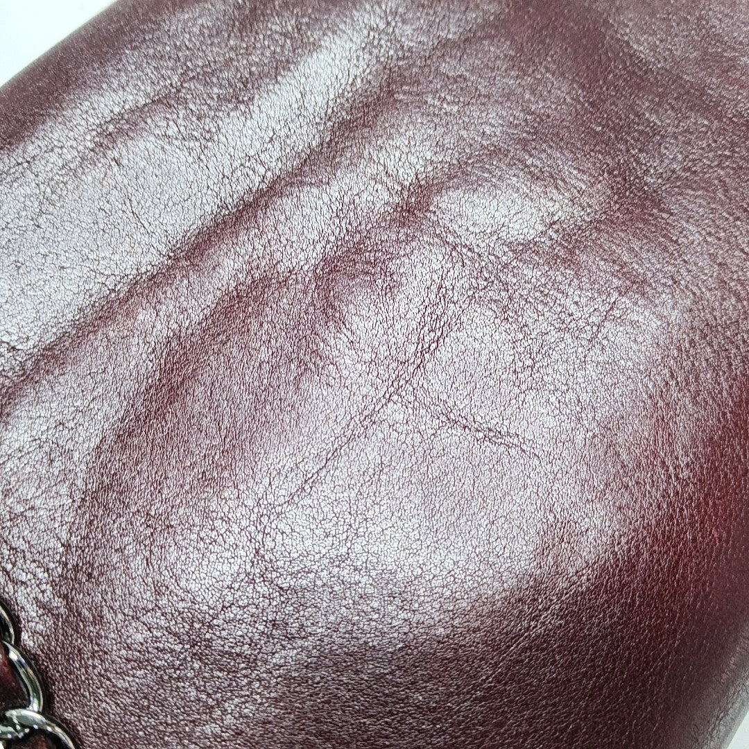 CHANEL CLASSIC FLAP Burgundy Calfskin Chain Shoulder Bag Crossbody Bag with Silver Hardware 18 Clasp-(SKU)-970623092