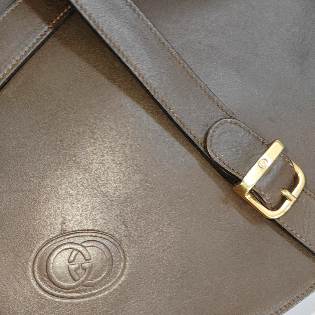 GUCCI Brown Cowhide Single Shoulder Bag Golden hardware Removable shoulder strap-(SKU)-13634891