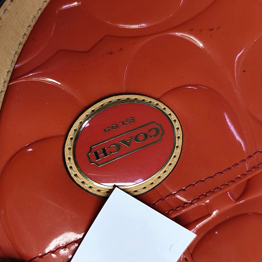 COACH Tote bag Orange Leather Old Flower Embossed Single Shoulder Bag Golden hardware-(SKU)-943933653