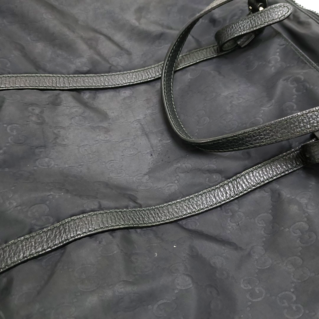 GUCCI GG Imprime Black Nylon Old Flower Single Shoulder Bag Handbag Crossbody Bag Silver Hardware Removable shoulder strap-(SKU)-958181512