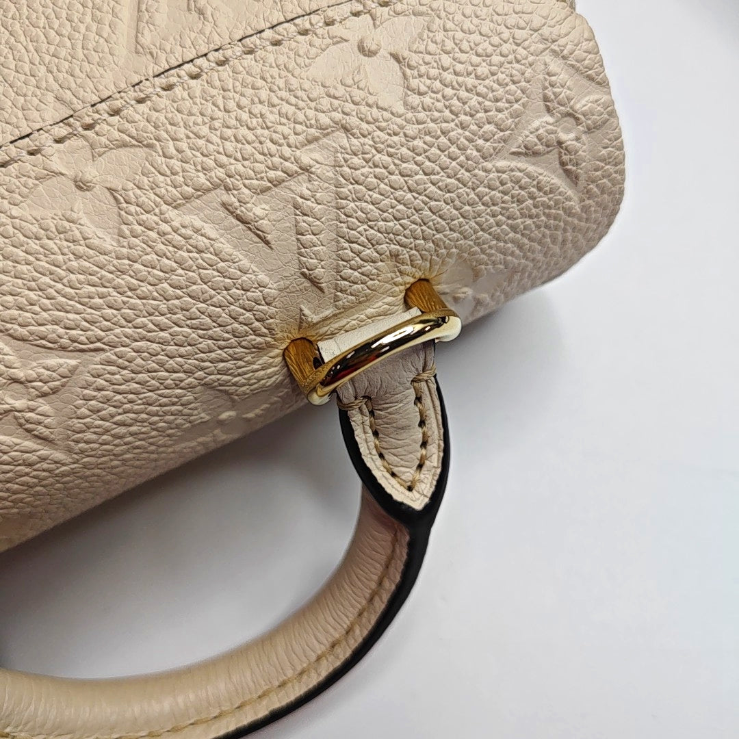 LOUIS VUITTON MADELEIN Nano White Leather Monogram Embossed Shoulder Bag Tote Bag Crossbody Bag Golden Hardware Removable Shoulder Strap Accessories Included-(SKU)-966288276
