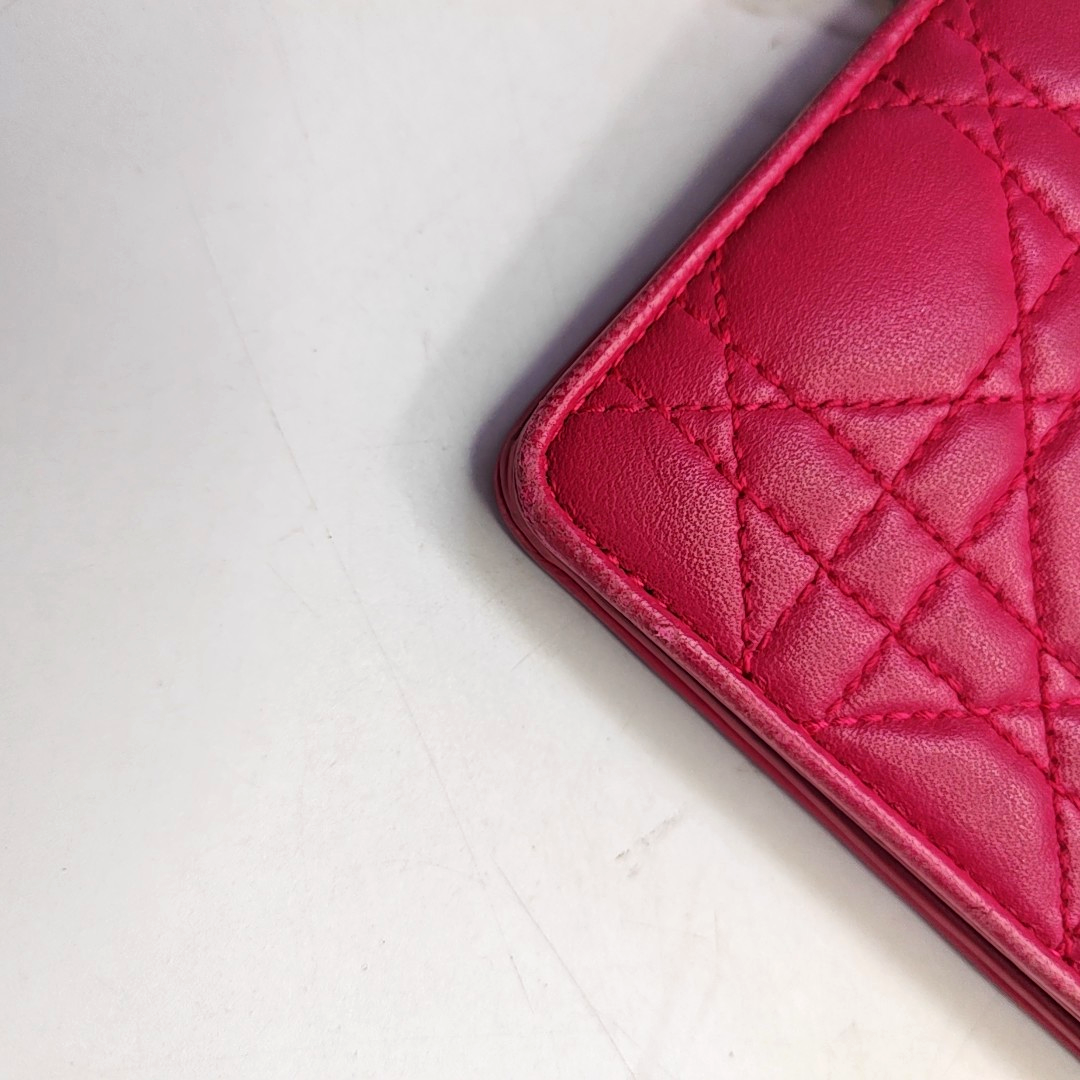 DIOR Lady Dior Fuchsia sheepskin cannage-quilted wallet Golden hardware-(SKU)-959164811