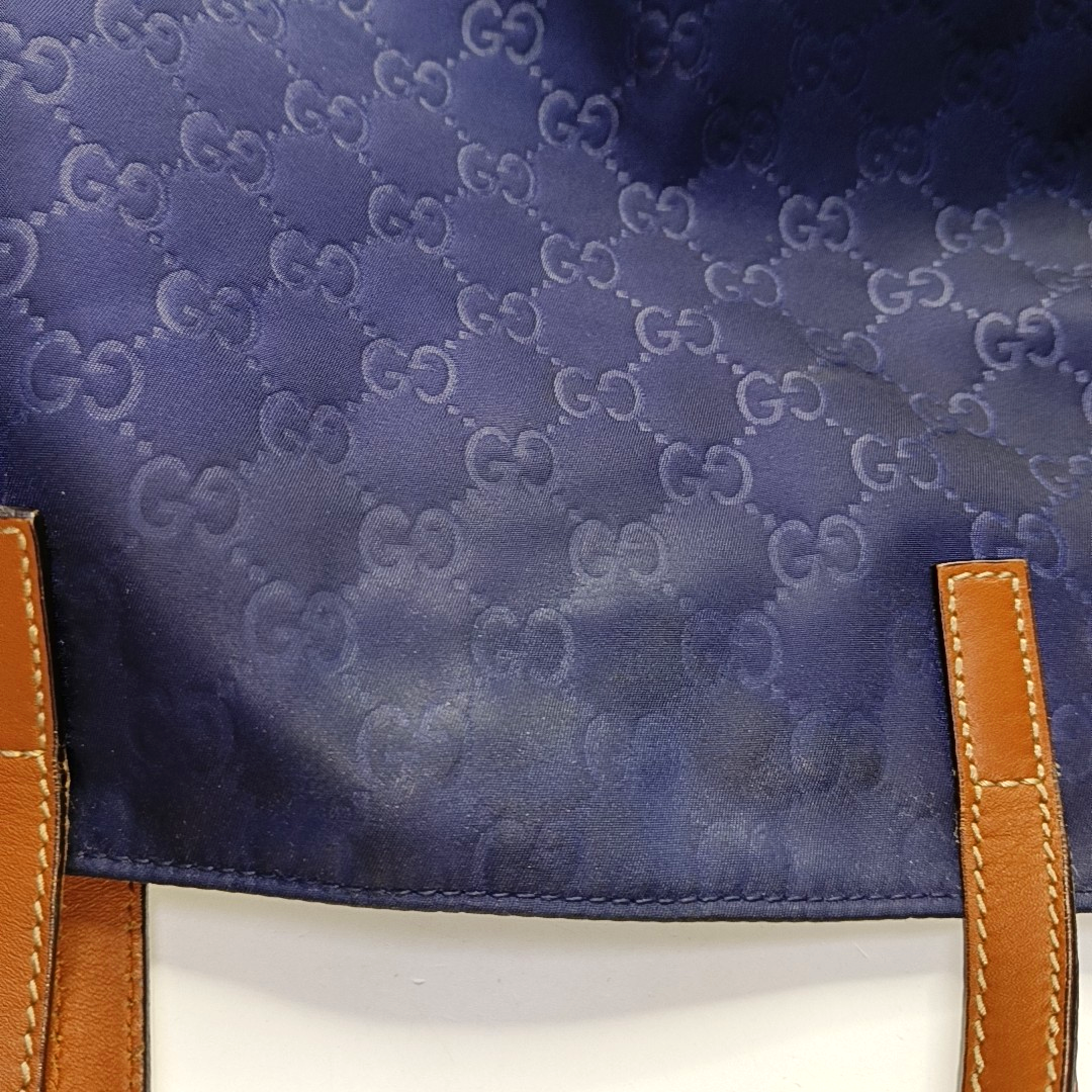 GUCCI Tote bag Dark Blue Nylon Monogram Pattern Handbag Single Shoulder Bag Golden hardware-(SKU)-952740386