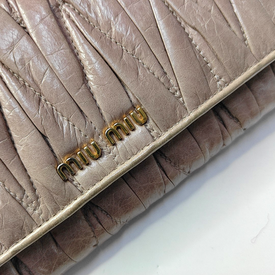 Miu Miu Light Pink Calf Leather Wallet Golden hardware-(SKU)-947592085