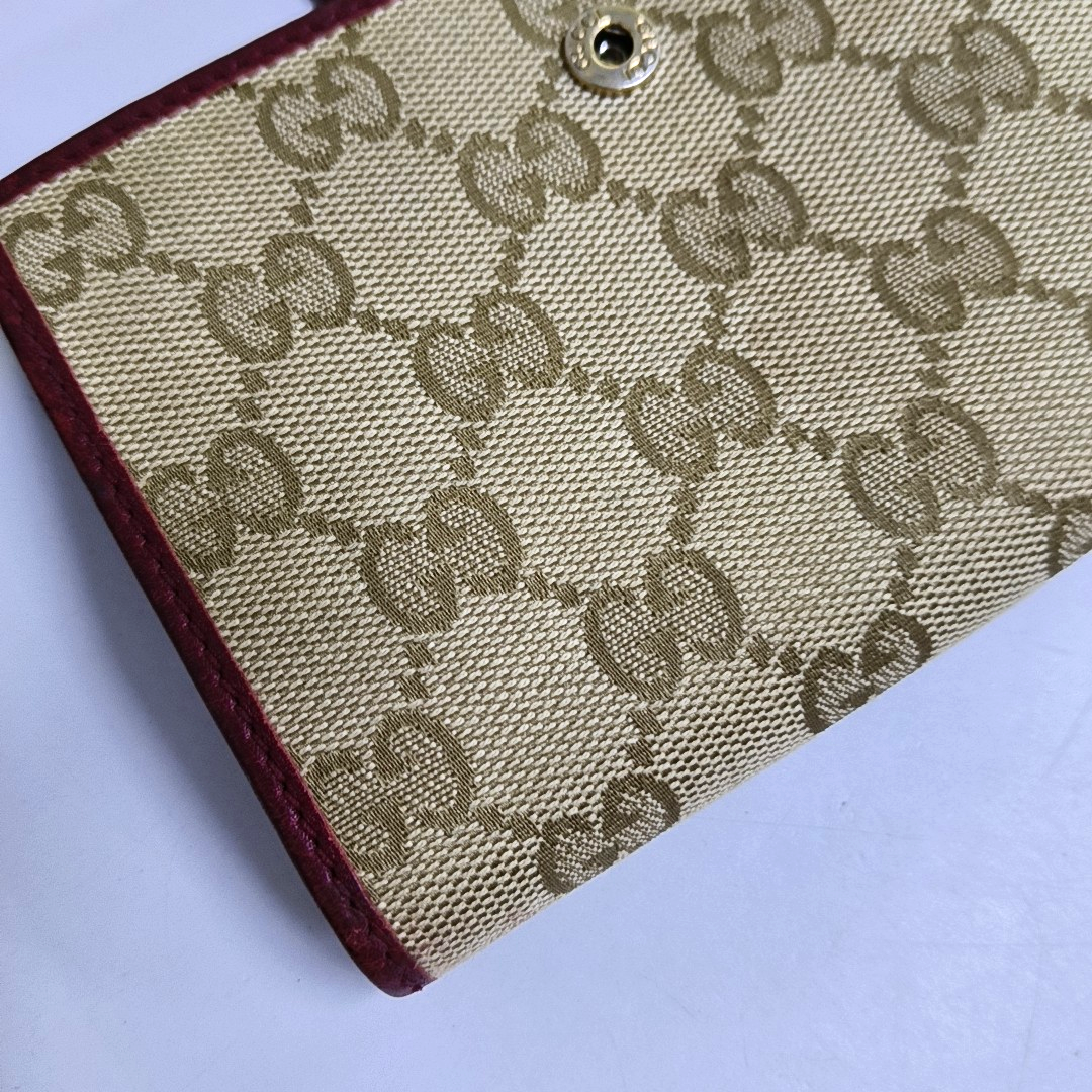 GUCCI Khaki Fabric Old Flower Money Wallet Golden hardware-(SKU)-947866135