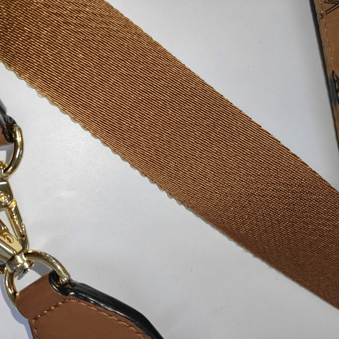 MCM KLASSIK mini Cognac Coated Canvas Monogram Single Shoulder Bag Golden hardware Removable shoulder strap-(SKU)-14432552