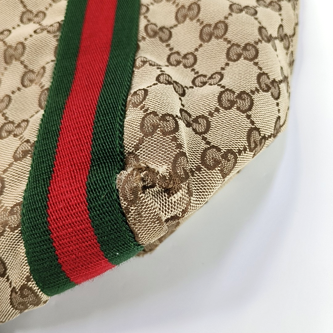 GUCCI Diaper Brown Canvas Monogrammed Striped Webbing Handbag Shoulder Bag-(SKU)-960138854