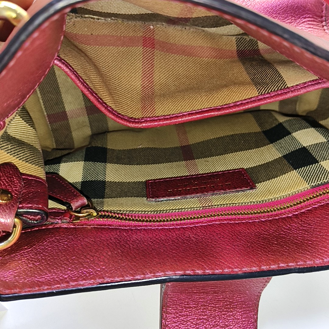 BURBERRY Buckle Fuchsia Leather Shoulder Tote Crossbody Bag Golden hardware Removable shoulder strap-(SKU)-954093592