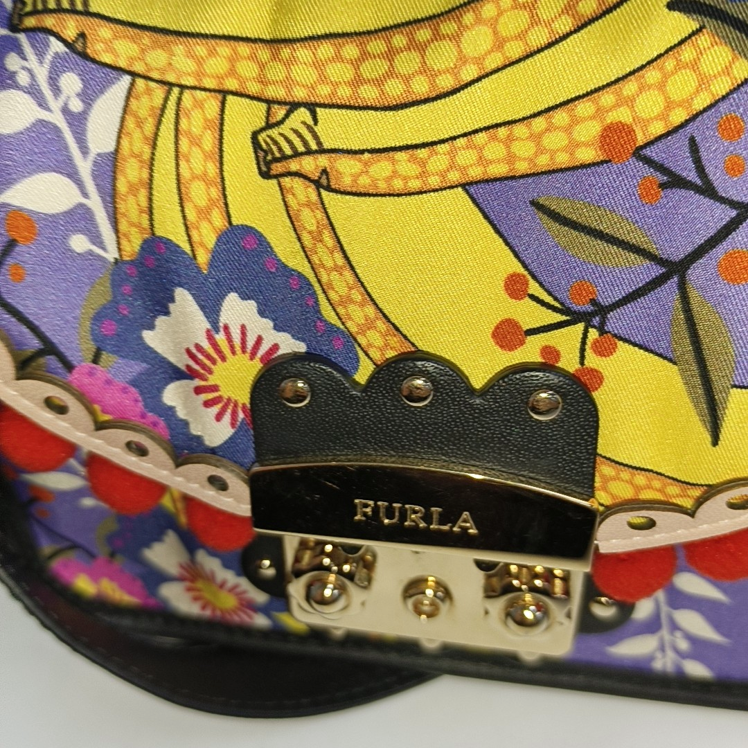 FURLA Metropolis Purple Nylon Printed Crossbody Bag Handbag Single Shoulder Bag Golden hardware Removable shoulder strap-(SKU)-938628435