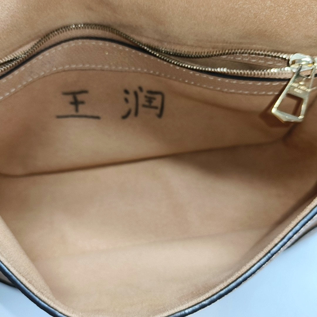 LOUIS VUITTON DIANE Small Brown Leather Monogram Crinkle Baguette Shoulder Bag Tote Crossbody Bag with Gold Hardware and 2 Removable Straps-(SKU)-970014496