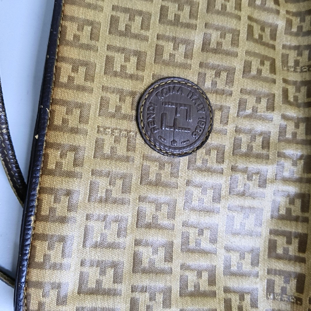 FENDI 棕色涂层帆布双F斜挎包 Silver Hardware-(SKU)-948081952