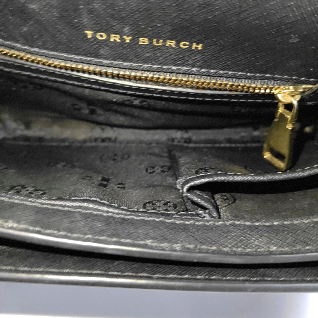 TORY BURCH York Black Leather Embossed Crossbody Single Shoulder Bag Golden hardware Removable shoulder strap-(SKU)-14436887