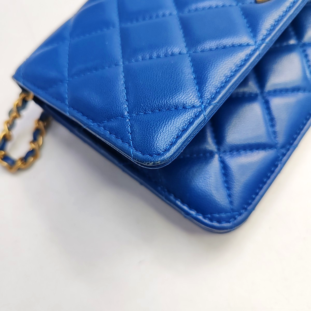CHANEL WOC Blue Calfskin Quilted Diamond Pattern Crossbody Shoulder Bag Silver Hardware 30 Clasp-(SKU)-949176648
