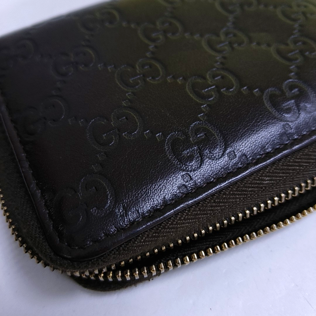 GUCCI Dark Brown Cowhide Monogrammed Texture Wallet Golden hardware-(SKU)-959715044