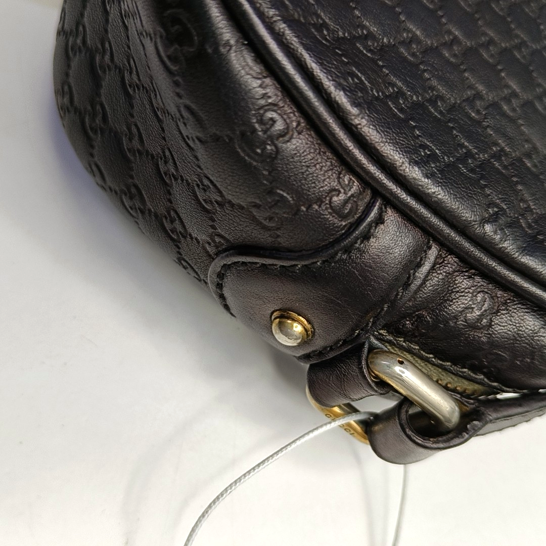 GUCCI Microguccissima Black Calfskin Monogram Embossed Bamboo Bag Single Shoulder Bag Crossbody Bag Golden hardware-(SKU)-951187178