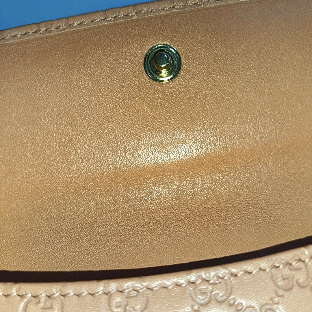 GUCCI Nude Pink Cowhide Monogram Embossed Wallet Golden hardware-(SKU)-933631362