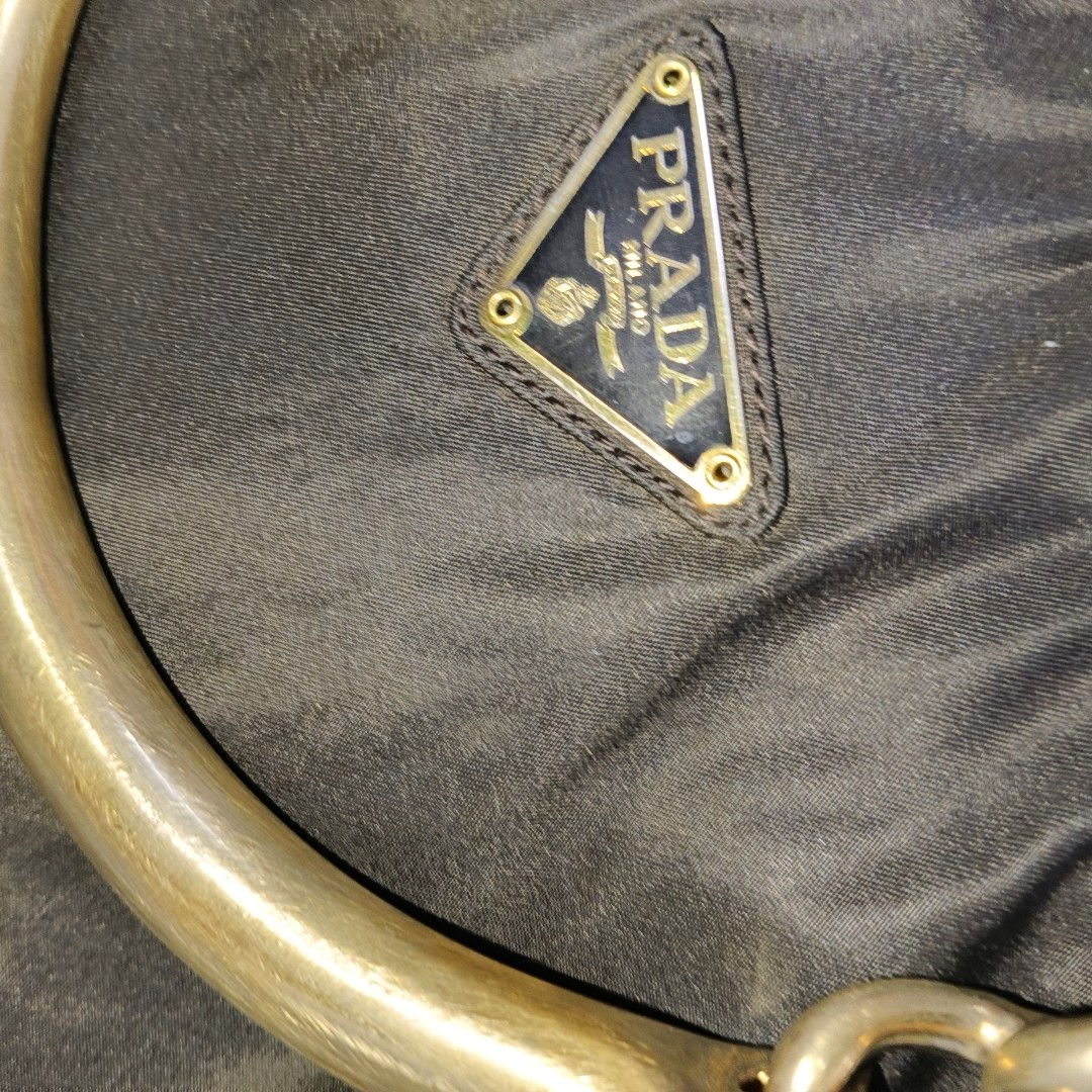 PRADA Black Nylon Single Shoulder Bag Tote Bag Golden hardware-(SKU)-941799323