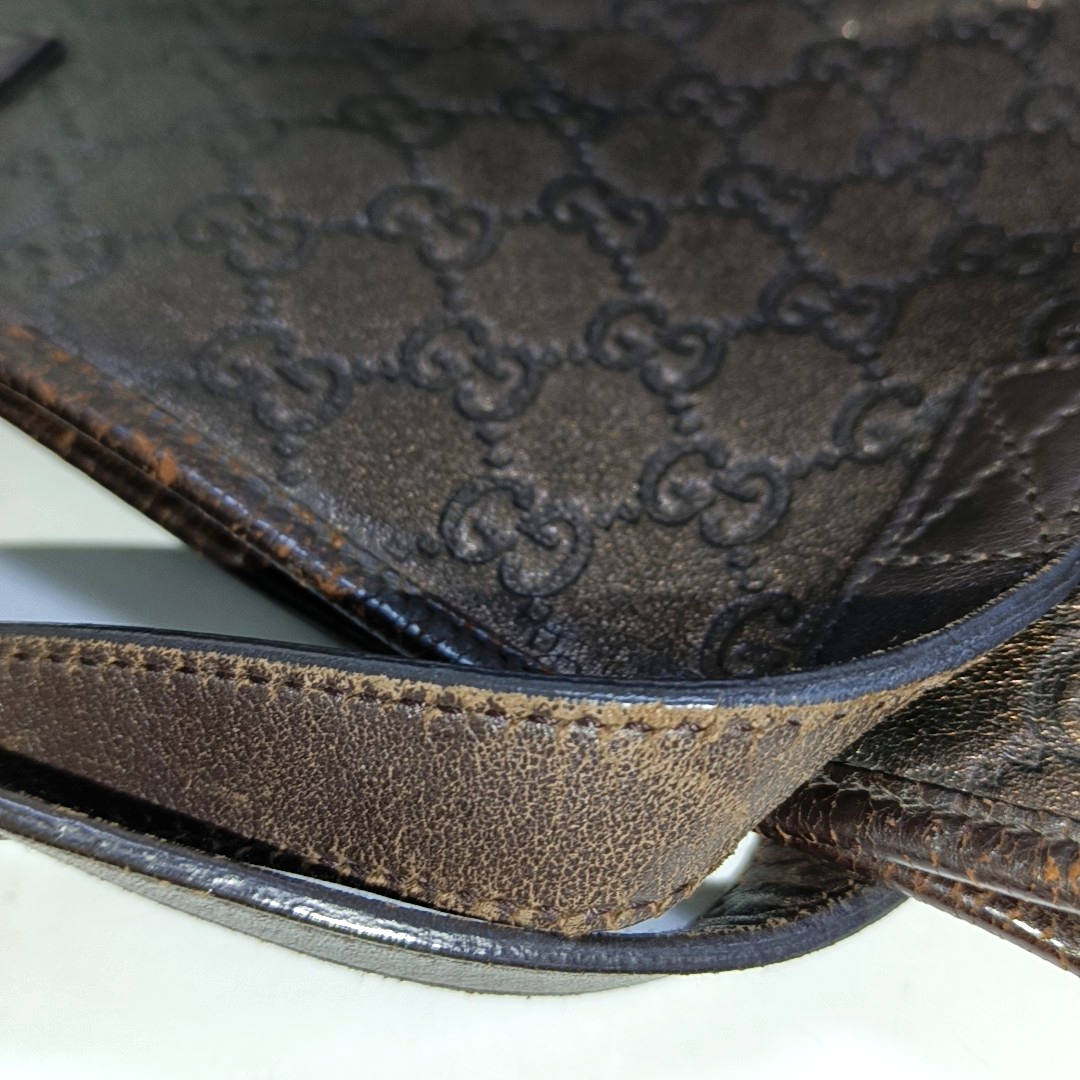 GUCCI Tote bag Dark Brown Cowhide Monogram Crumpled Single Shoulder Bag, Handbag Silver Hardware-(SKU)-929188415