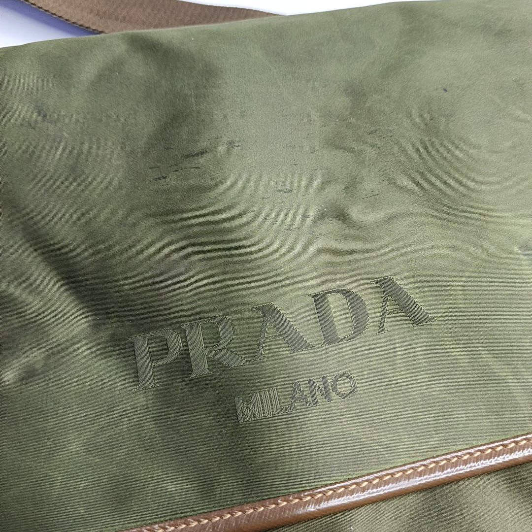 PRADA Green Nylon Crossbody Bag Single Shoulder Bag Silver Hardware-(SKU)-953032418