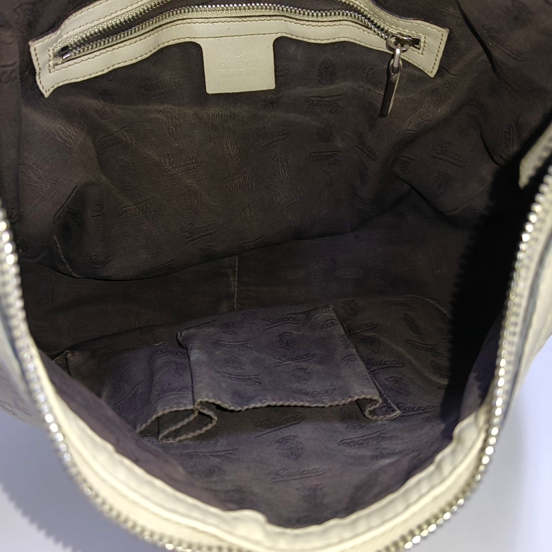 GUCCI Beige Cowhide Monogrammed Tote Handbag Single Shoulder Bag Golden hardware-(SKU)-959591778