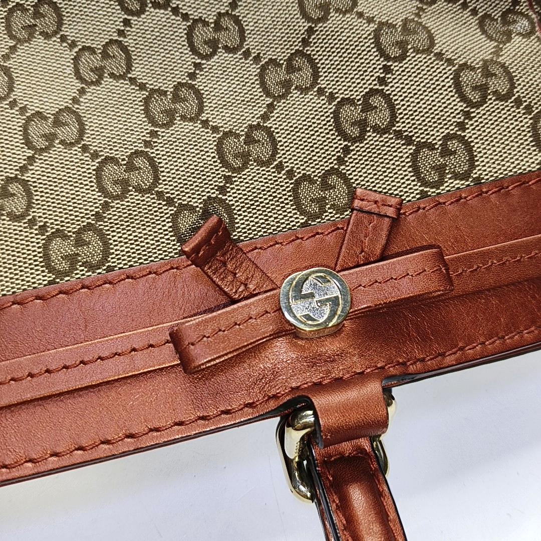 GUCCI Tote bag Khaki Coated Canvas Monogram Handbag Shoulder Bag Golden hardware-(SKU)-954695205